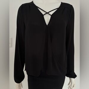 Guess Black Long-Sleeve Crisscross V-Neck Women's Top